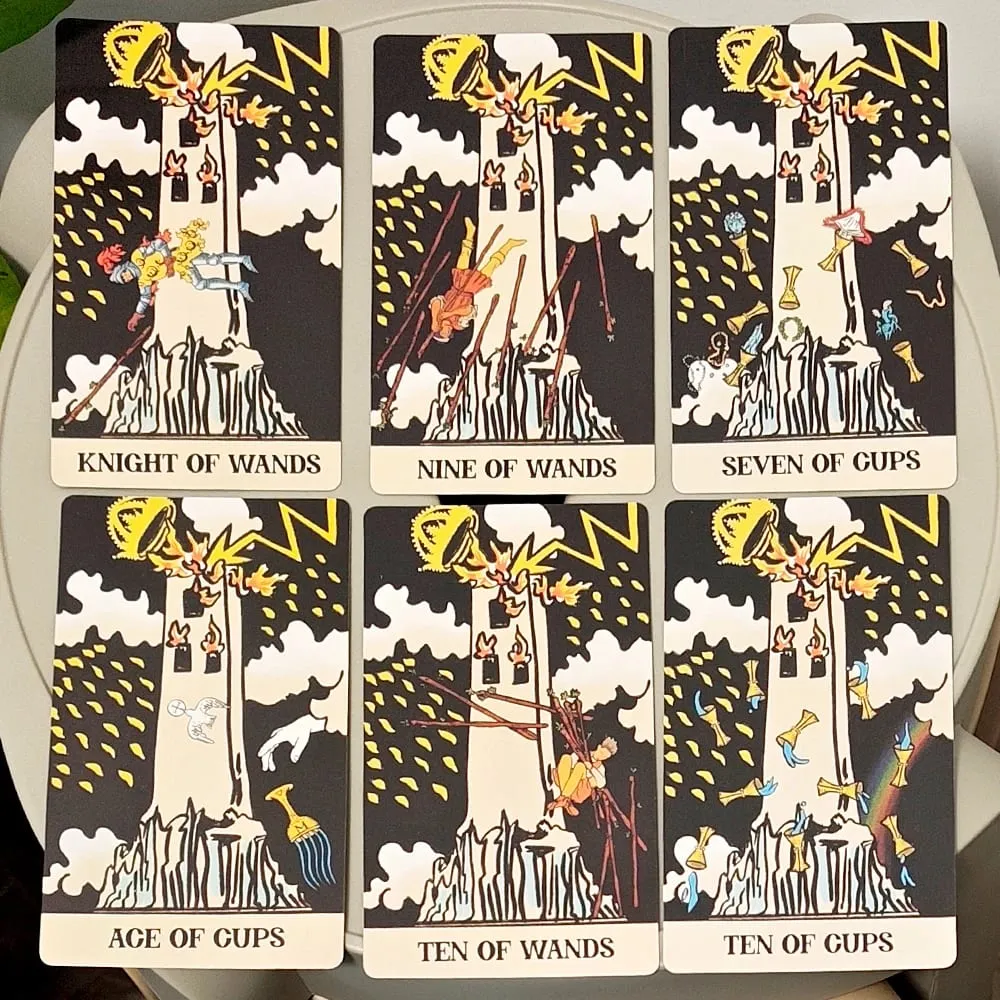 Baralho de tarô Tower Takeover em caixa rígida Conjunto exclusivo de tarô de 79 cartas para transformação e libertação 12*7cm com relevo duplo