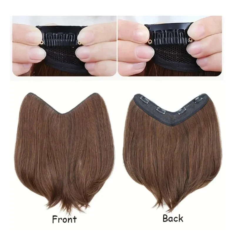 8 Polegada sintético curto reto fivela interna em forma de v meia cabeça 4 clipes extensão do cabelo invisível peruca para mulher