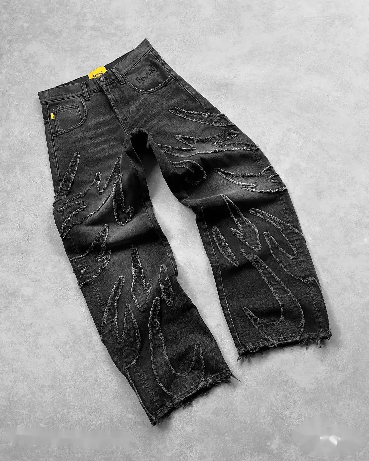 Elixir X Cozy 可拆卸牛仔褲復古龐克街頭拉鍊拼布條紋牛仔褲男士黑色寬鬆嘻哈拼接牛仔褲