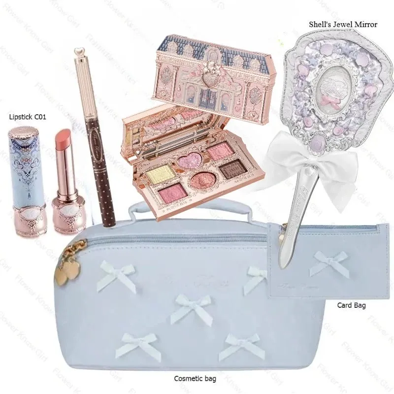 Maquiagem flor sabe conjunto concha pérola série seis cores paleta de sombra em relevo blush brilho batom kit com saco tudo em