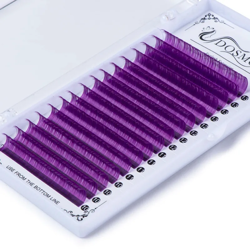 0.07mm Color Brown Soft Eyelash Extensions 16 Rows Mixed False Lashes Purple Blue for Eye Makeup