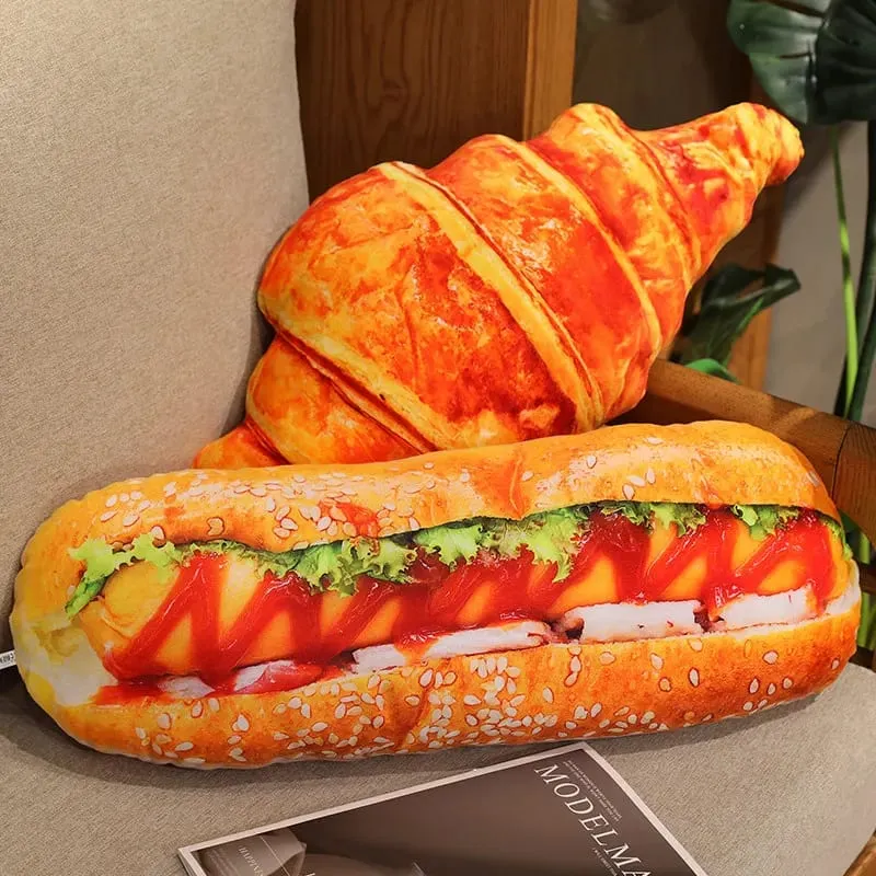 Travesseiro de pelúcia de simulação de pão, 20/40/60cm, baguete, croissant, cachorro quente, pão torrado, almofada de comida, decoração de casa, presente — image 8