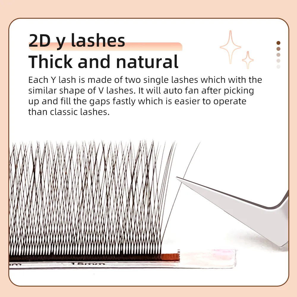 Yelix brown 2d y pré-fabricados cílios de ponta única extensões de chicote natural grosso macio sem raiz solta fácil fã salão de beleza chicote cilios y