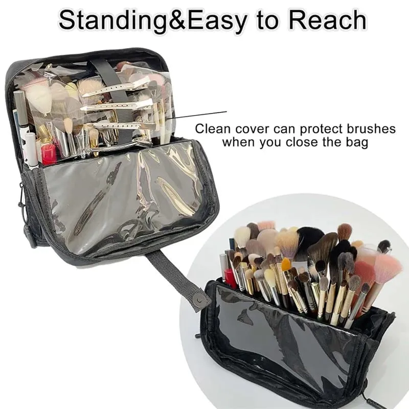 Bolsa de armazenamento para pincéis de maquiagem, com divisórias ajustáveis, dobrável, para armazenamento de pincéis de maquiagem, grande capacidade