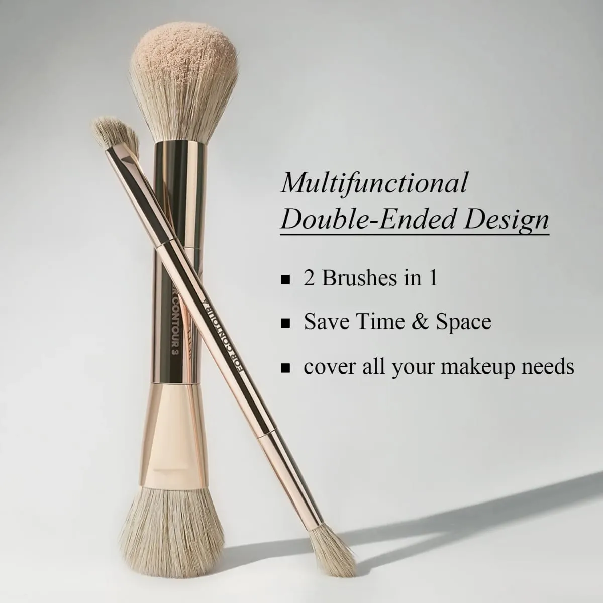 Conjunto de pincéis de maquiagem, pincéis de maquiagem dupla face para base, contorno, blush, mistura de sobrancelha e sombra de olho, fibra ciano brilhante