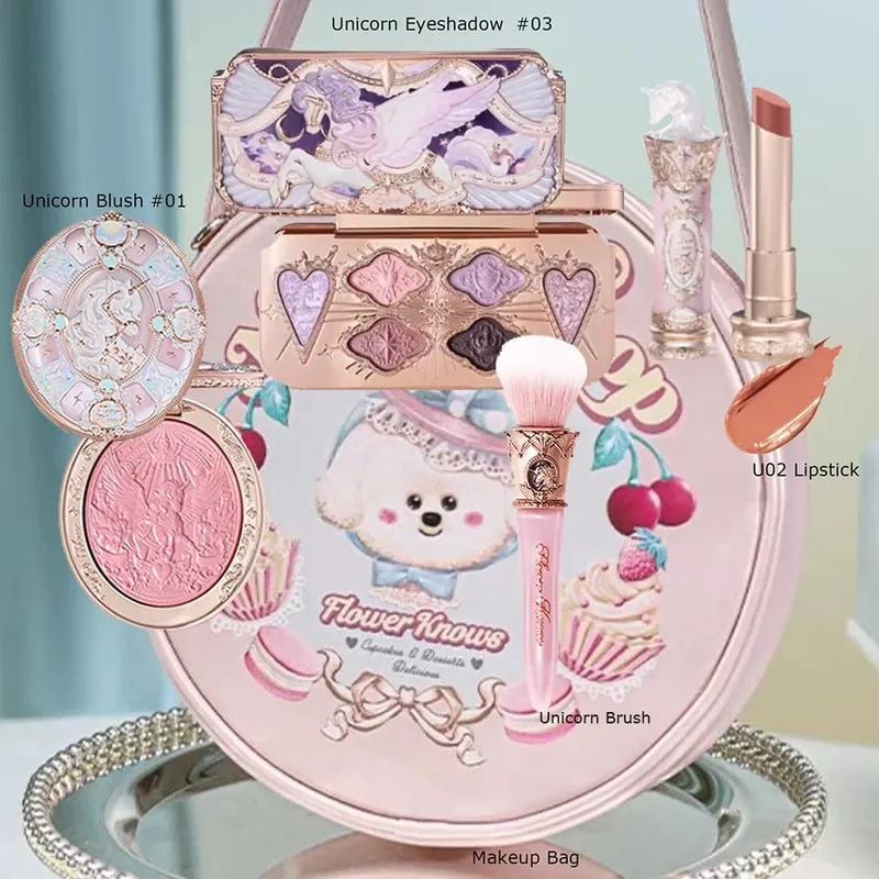 Flor sabe conjunto de maquiagem caixa completa cisne urso jardim coleção em relevo blush brilho batom kit fundação tudo em kit de maquiagem