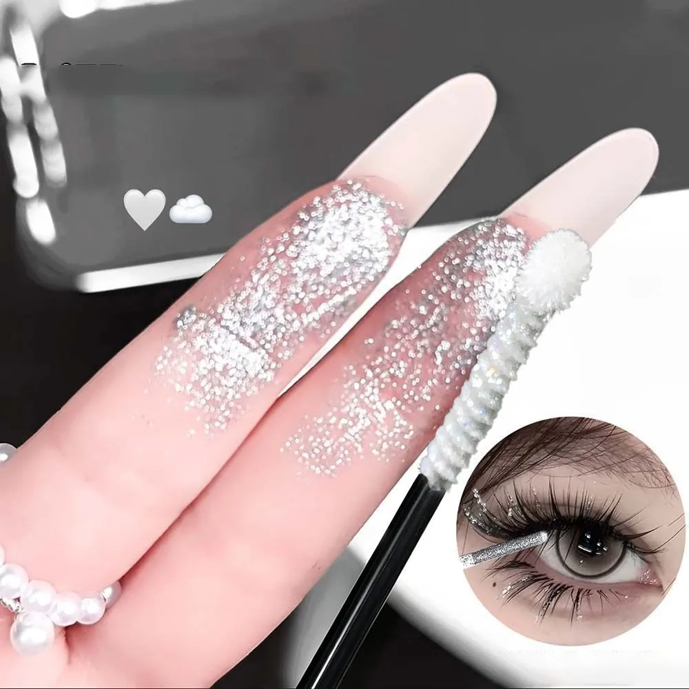 Rímel brilhante prateado, glitter fino, destaque, alongamento, ondulação, sem manchas, à prova d'água, natural, 3d, maquiagem brilhante para os olhos