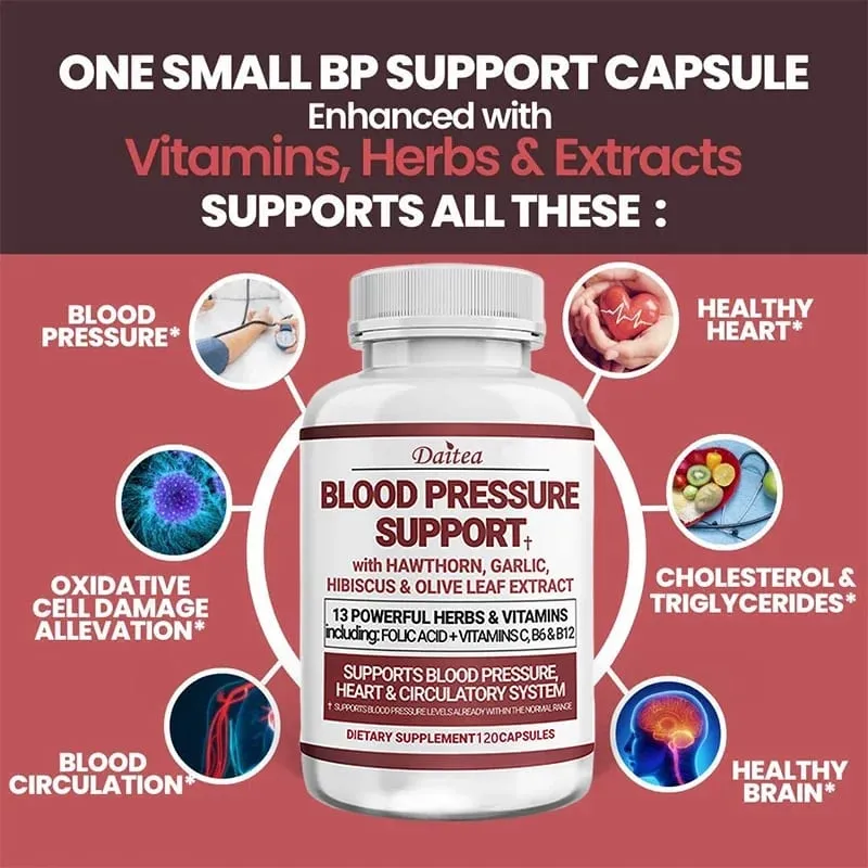 Blood Pressure Support Supplement - Heart Cholesterol Cardio - 13 Vitamins with Vitamins C B6 & B12 Hawthorn & Olive Leaf