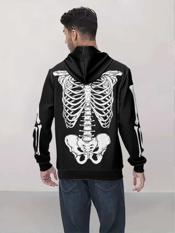 Men's Hooded Hoodies 3D Prints Skeleton Graphic Sweatshirt Drawstring Sportwear Long Sleeve Tops Street Pullover Men's Clothing