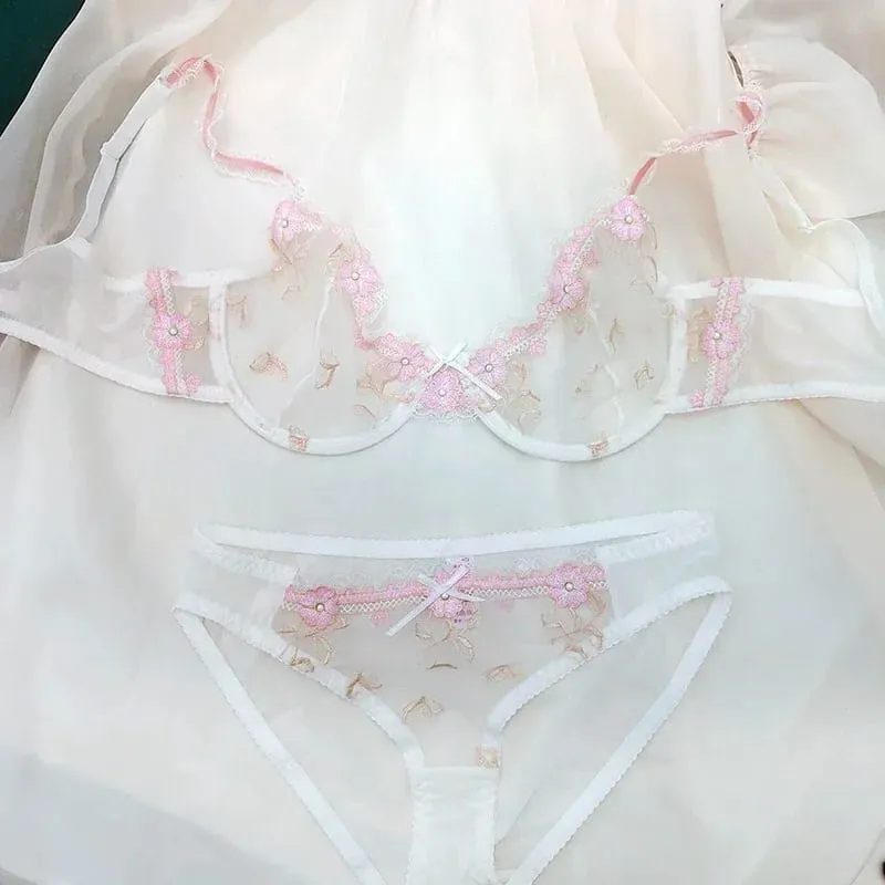 刺繡蕾絲俯臥撐胸罩套裝全胸小可調提升支撐防下垂透氣性感內衣女式