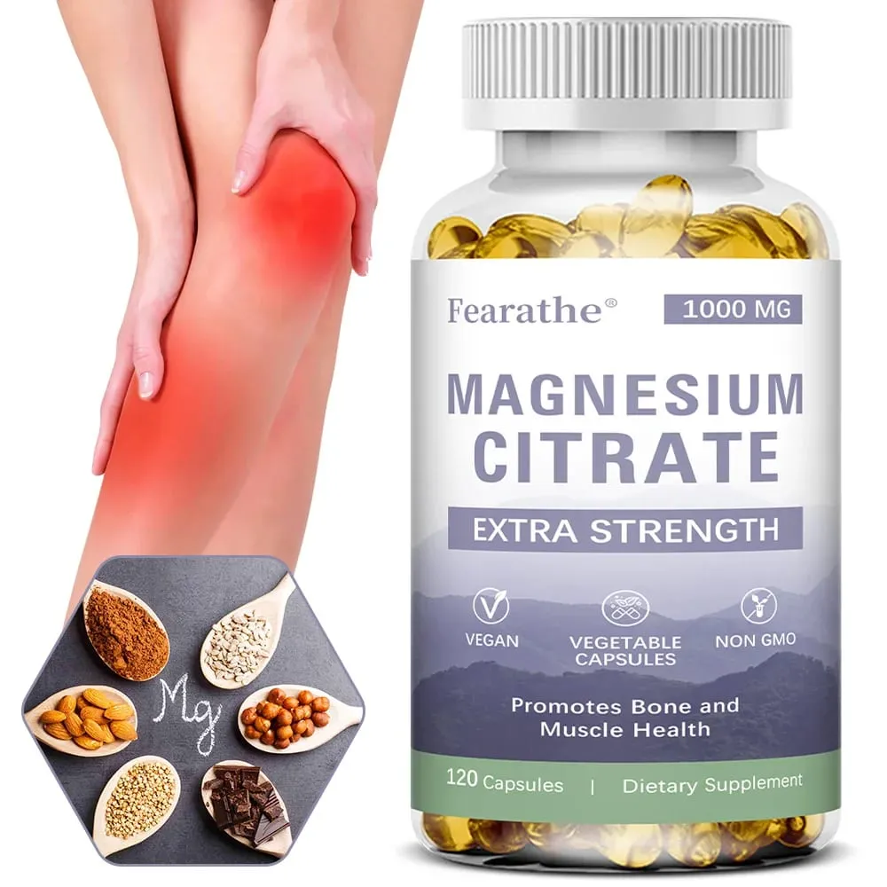 Magnesium Citrate Capsules - Dietary Supplement for Muscle Nerve Bone and Heart Support - Gluten Free Non-GMO - 120 Capsules