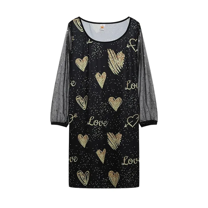 2024 New Spring-style Round Neck Sequins Perspective Gauze Lady Dress