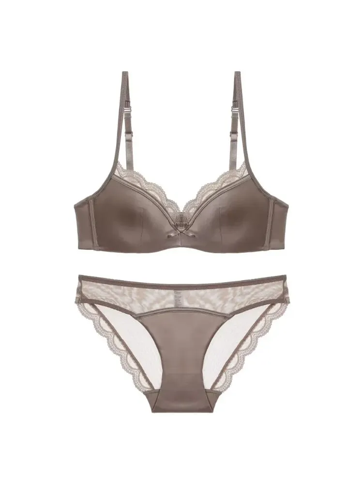 Conjunto de sutiã de renda sem costura de verão para busto pequeno fio macio anti-flacidez emagrecimento bralette & calcinha lingerie leve conjunto sexy
