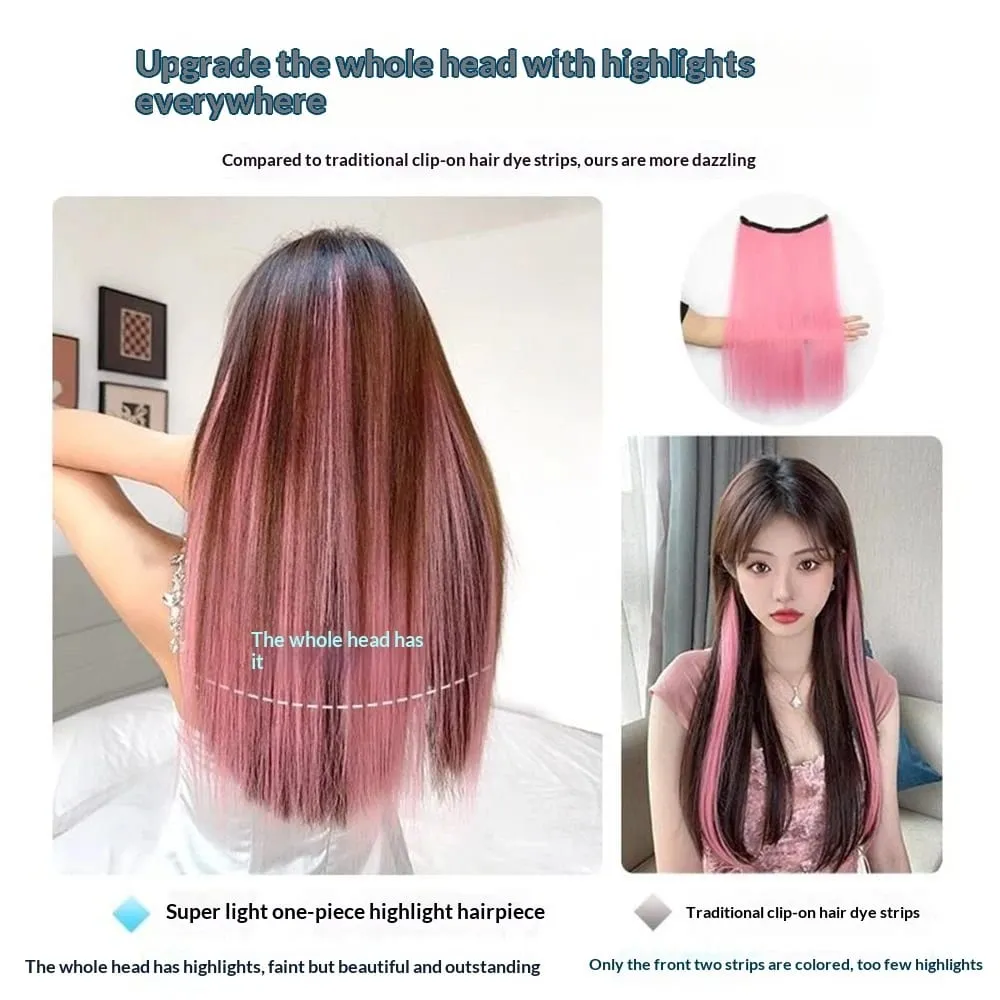 Extensões de cabelo sintéticas, coloridas, com prendedor, longo, reto, pendurado na orelha, tingimento, peça de cor, fina, sem costura, cabelo falso — image 5