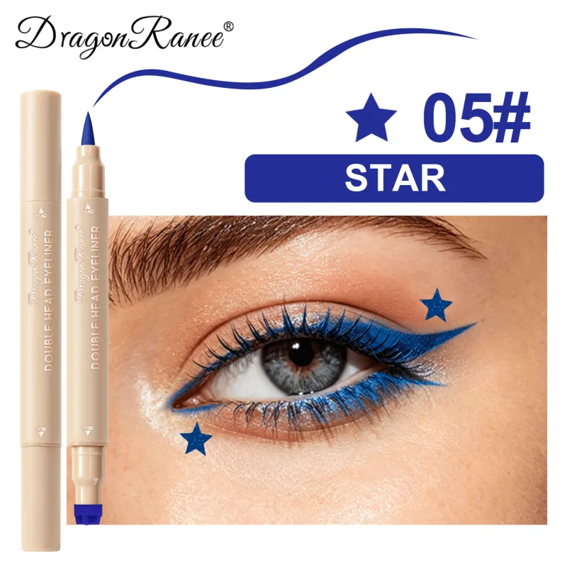 Delineador líquido com carimbo de cabeça dupla, à prova de manchas, secagem rápida, à prova d'água, 2 em 1, colorido, amor, estrela, borboleta, linha de olhos, maquiagem