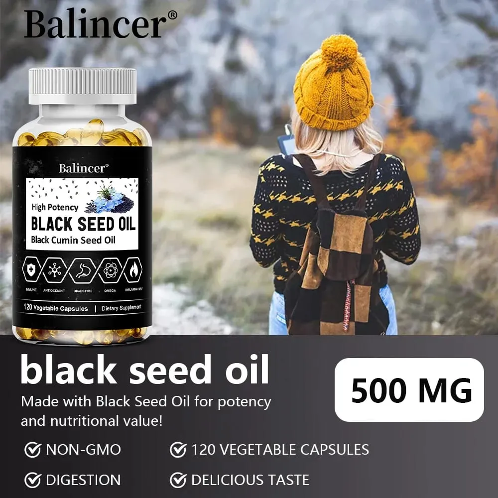 Black Cumin Seed Oil Capsules Cold Pressed Support Immune Cardiovascular Digestive Respiratory Health Skin and Hair Health
