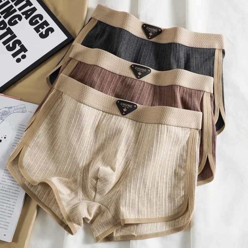 3PCS/Pack 100% Cotton Solid Striped Men's Panties For 40-100kg Breathable Mesh Crotch Underpants High Elastic Waistband Boxers