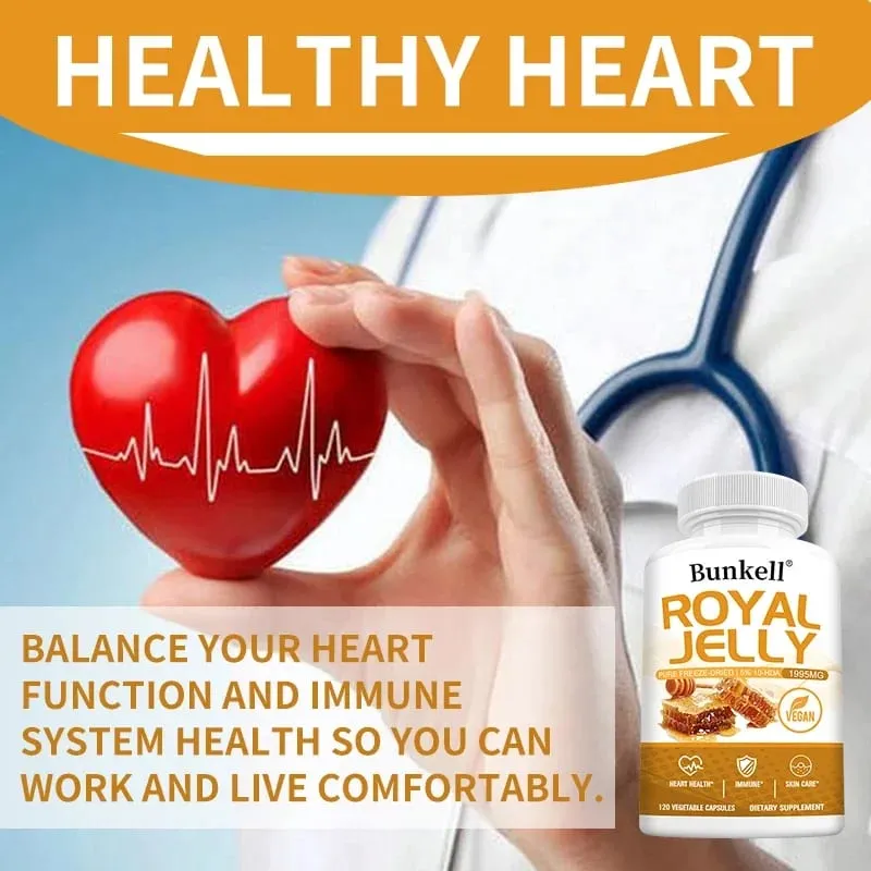Royal Jelly 1995 Mg - Antioxidante de suporte articular apoia a saúde cardiovascular do sistema imunológico - Fórmula sem glúten não OGM