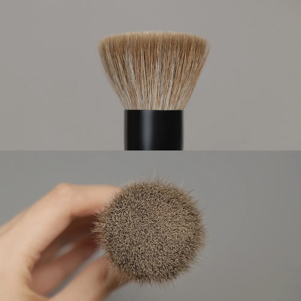 T108 pincéis de maquiagem profissionais feitos à mão, cabelo de cabra natural, pincel de pó facial curto, cabo de madeira de ébano, pincel de maquiagem