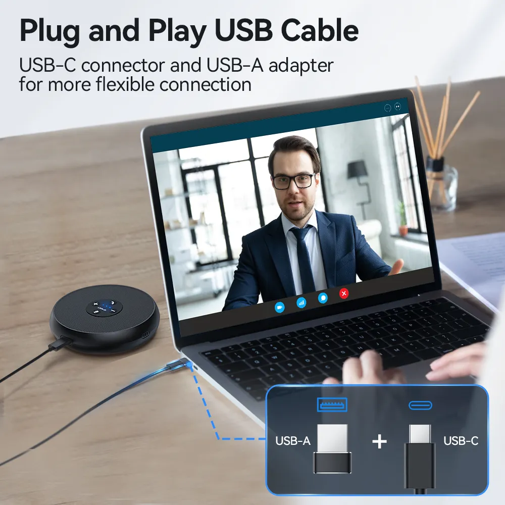 USB Wired Speakerphone Conference Speaker With 2 Mics 360° Voice Pickup Meeting Microphone for Zoom/WebEx/Microsoft Teams — image 5