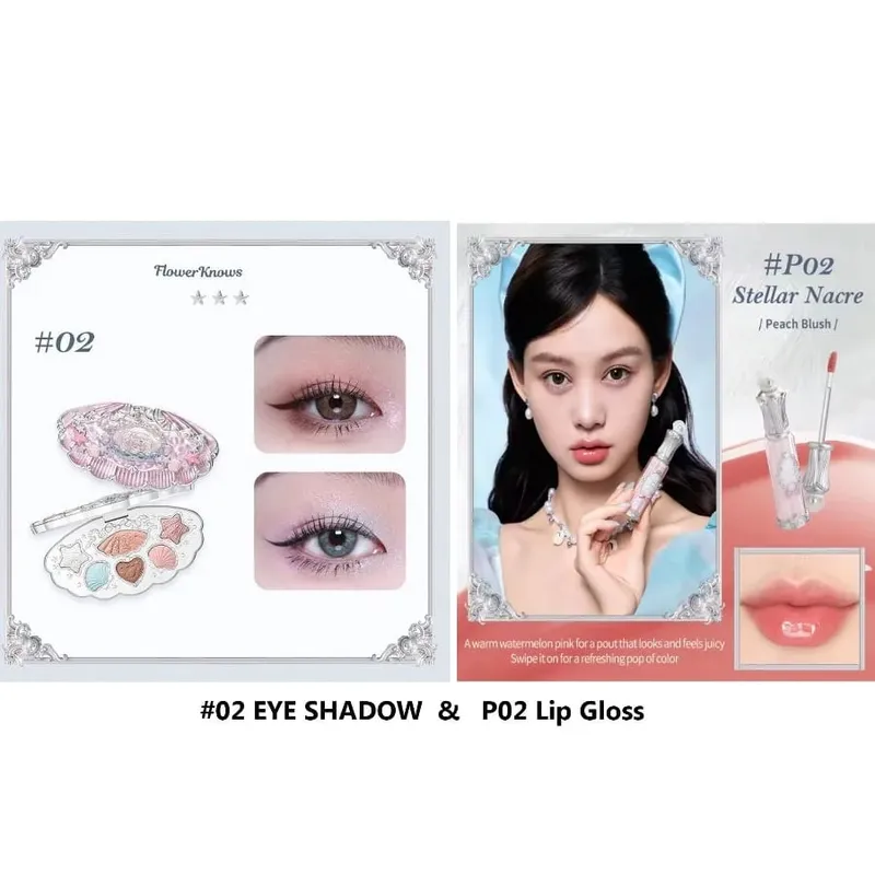 Flowerknows Shell's Jewel Makeup Gift Set Eye Blush Lip Glaze Setting Powder Correcting Primer For Women Full Kit