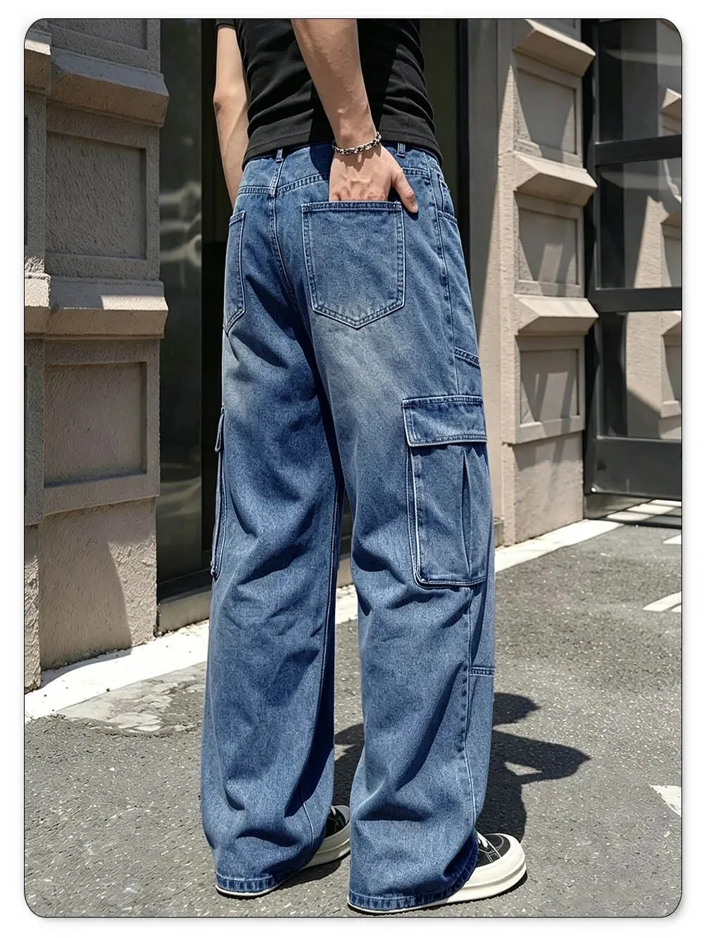 Men's American Retro Multi Pocket Cargo Jeans Suitable All Seasons Baggy Straight Leg Style Daily Street Casual Denim Pants