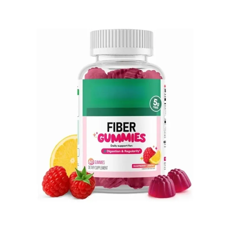 Fiber Gummies for Digestive Health and Regularity - Raspberry Lemon Flavor Natural Chicory Root Prebiotic Fiber - Daily Gummy