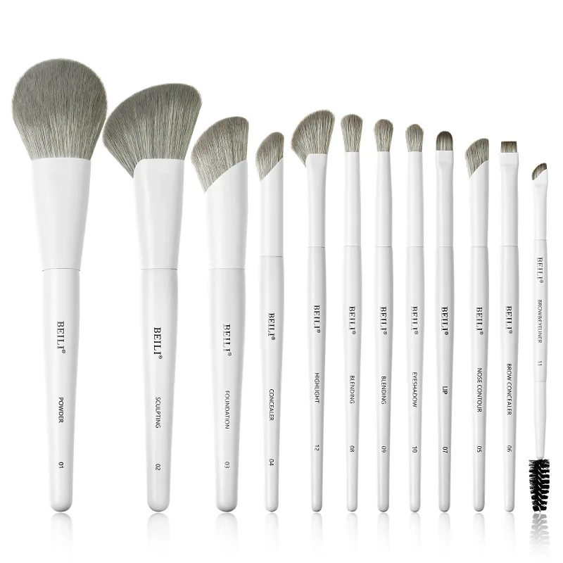 Conjunto de pincéis de maquiagem vegano de 12 peças para base em pó corretivo sobrancelhas sombra contorno delineador liquidificador pincéis para os olhos