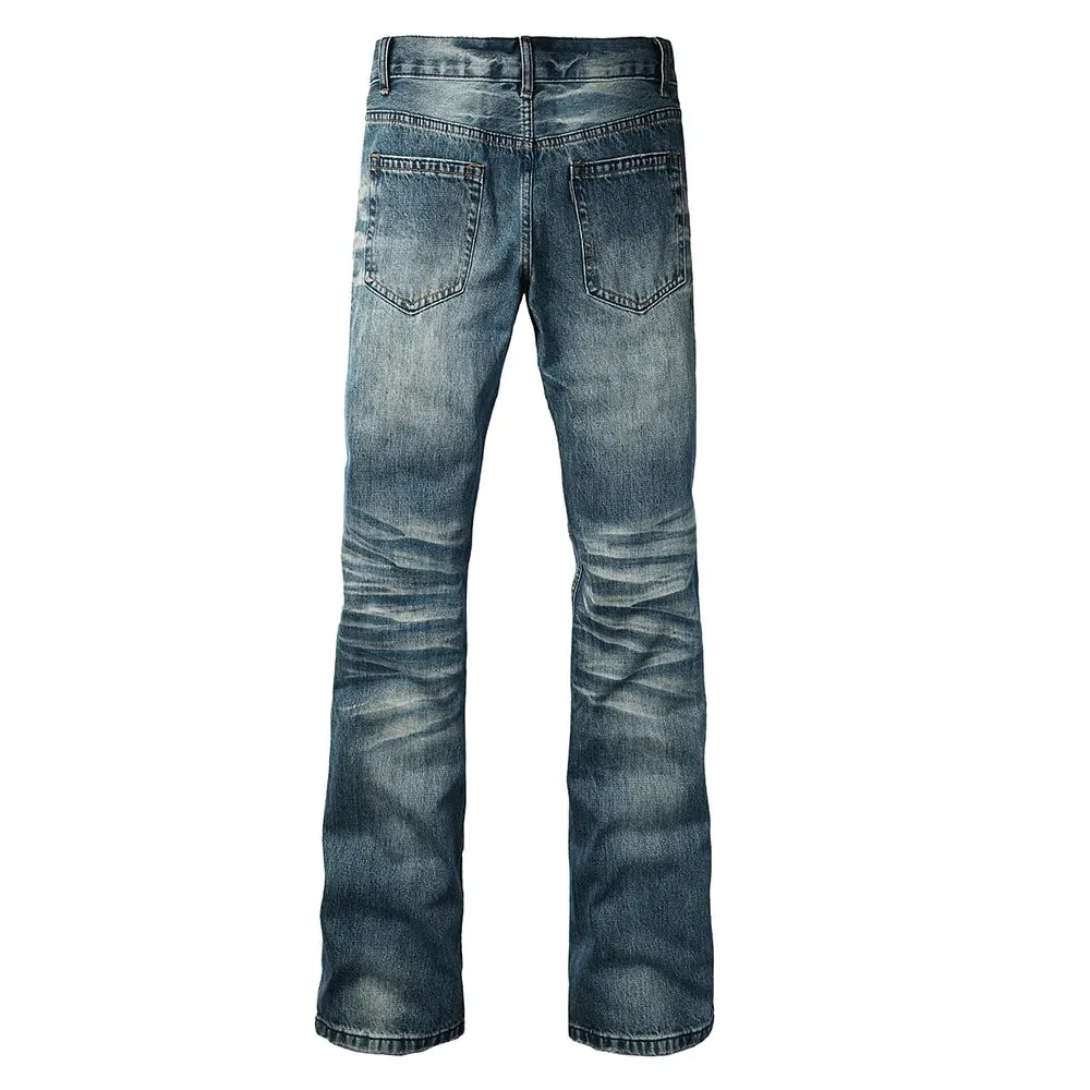 Calça jeans masculina com corte de bota slim, calça azul stretch, calça comprida com estampa de alta qualidade