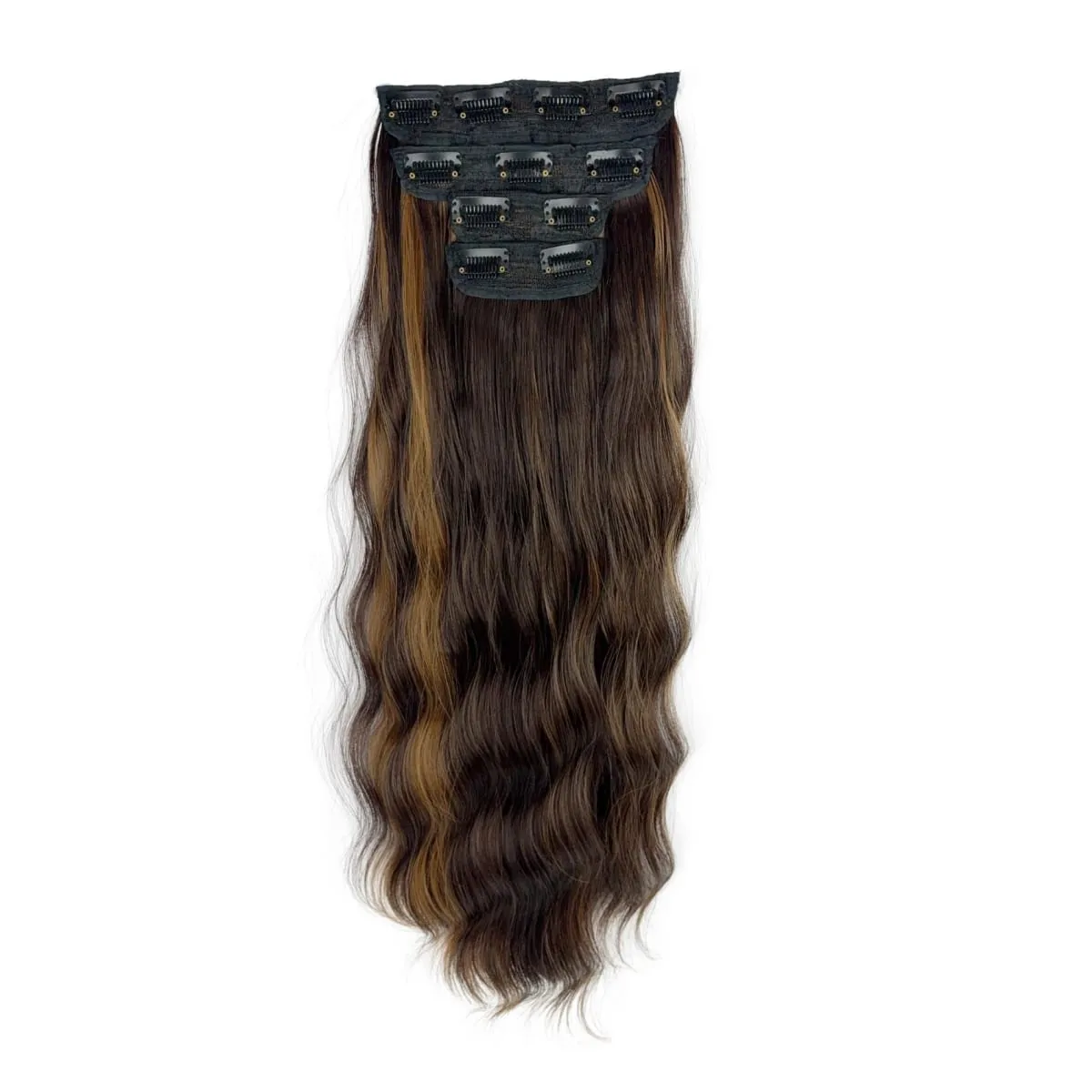 Conjunto de 4 peças de extensões de peruca sintética feminina, longo, ondulado, grosso, peças de peruca volumosa