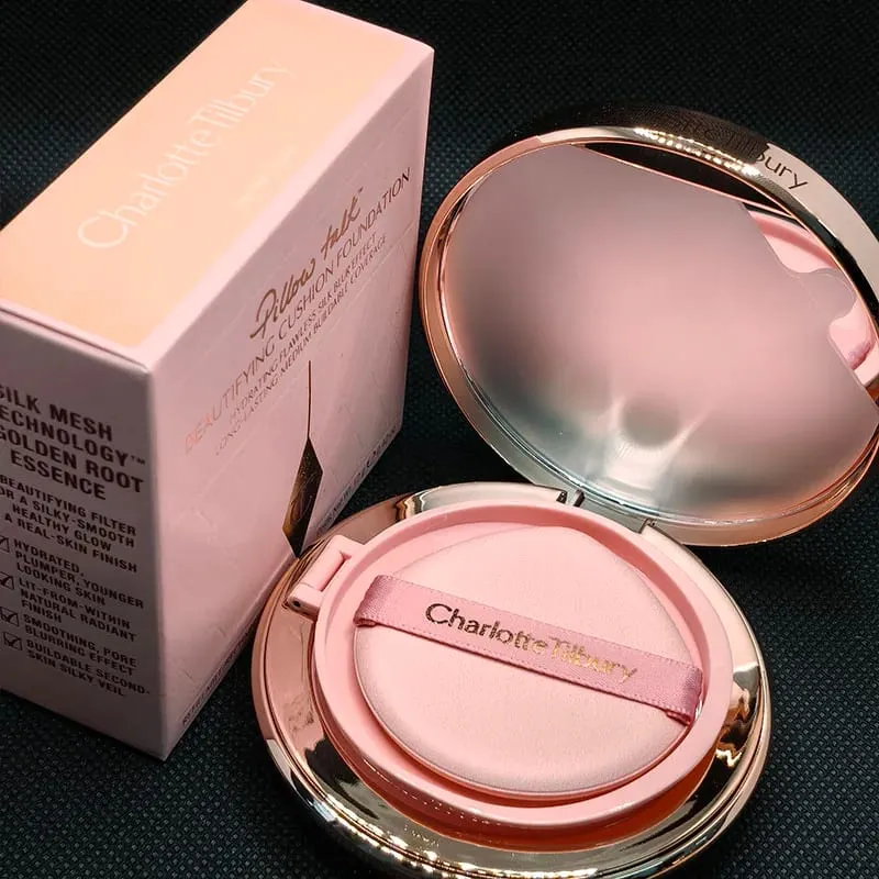 Charlotte micro leve pó almofada de ar pequena placa de ouro ajuste em pó 2 cores pó blush essência óleo tilbury cosméticos