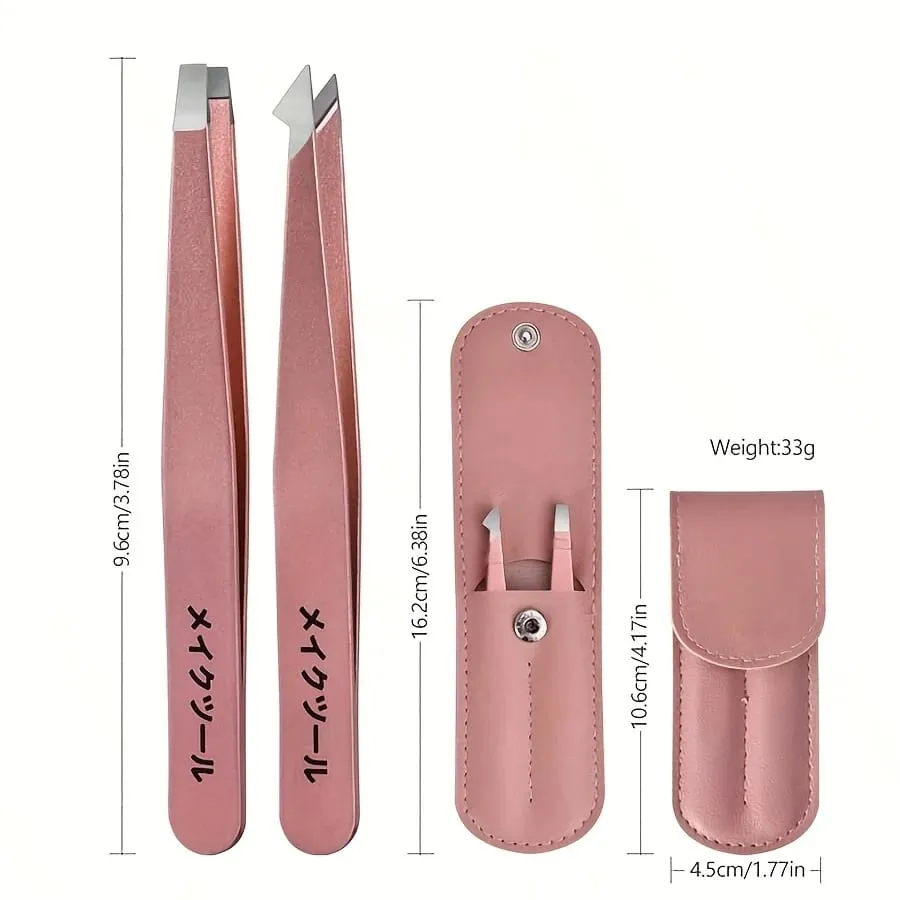 Conjunto de pinças profissionais com estojo de armazenamento, 2 peças, perfeito para remover lascas de pelos faciais e pelos encravados, clipe de sobrancelha