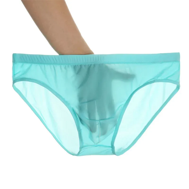 2PCS Ultra Thin Ice Silk Briefs Men Plus Size M-4XL Solid Color Youth Translucent Low Waist Breathable Sexy Male Panties