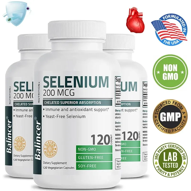 Suplemento de Selênio - Complexo de Aminoácidos Quelados - Antioxidante de Alta Absorção Melhora a Função Imunológica Suporte à Tireóide