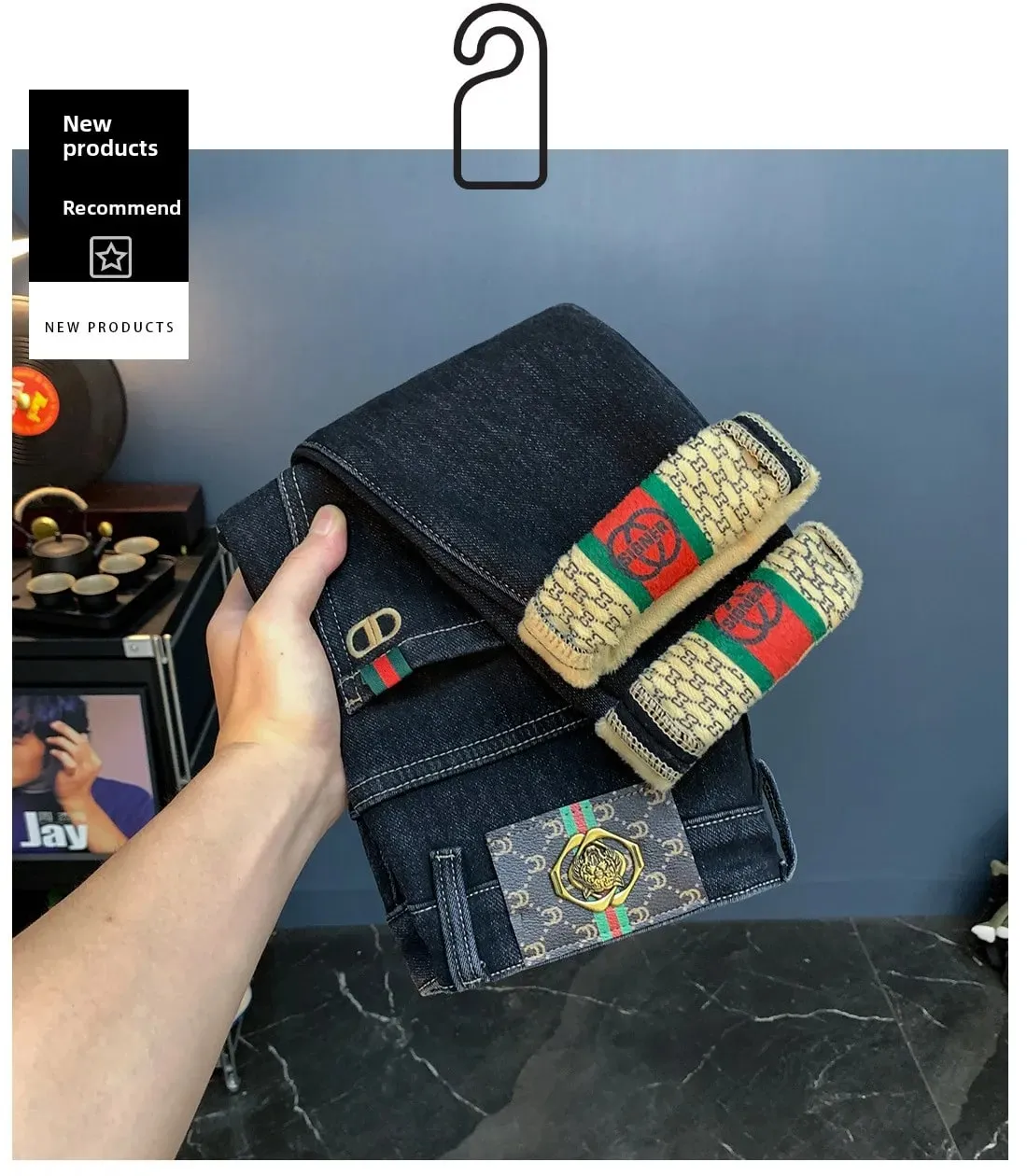 Jean épais en peluche pour hommes, coupe cintrée, petits pieds, haut de gamme, tendance, léger, luxe, mode, élastique, chaud, nouvelle collection hiver 2025