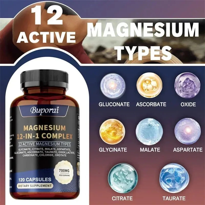 Magnesium Complex Capsules - Promotes Bone Heart and Muscle Health Soothes Nerves Boosts Natural Energy Improves Immunity