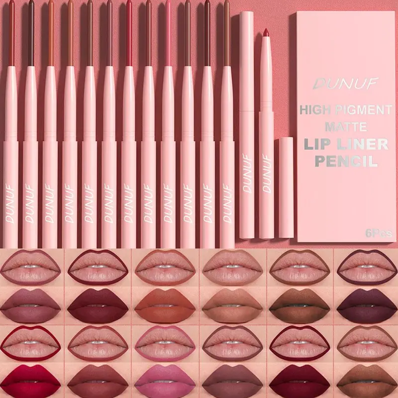 6 Color Lip Liner Pen Set Waterproof Sweatproof Easy Coloring Lasting Non-fading Color Rendering Lip Gloss Set Beauty Makeup