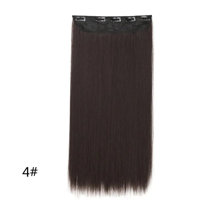 Extensões de cabelo invisíveis sintéticas de 5 clipes de uma peça longa e reta 24 polegadas resistente ao calor para mulheres