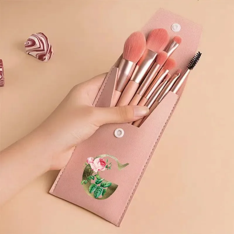 Beginners Makeup Brushes Set - Soft Fluffy Brushes For Face & Eye With PU Bag Ideal For Makeup Artists Golden Flower Pattern