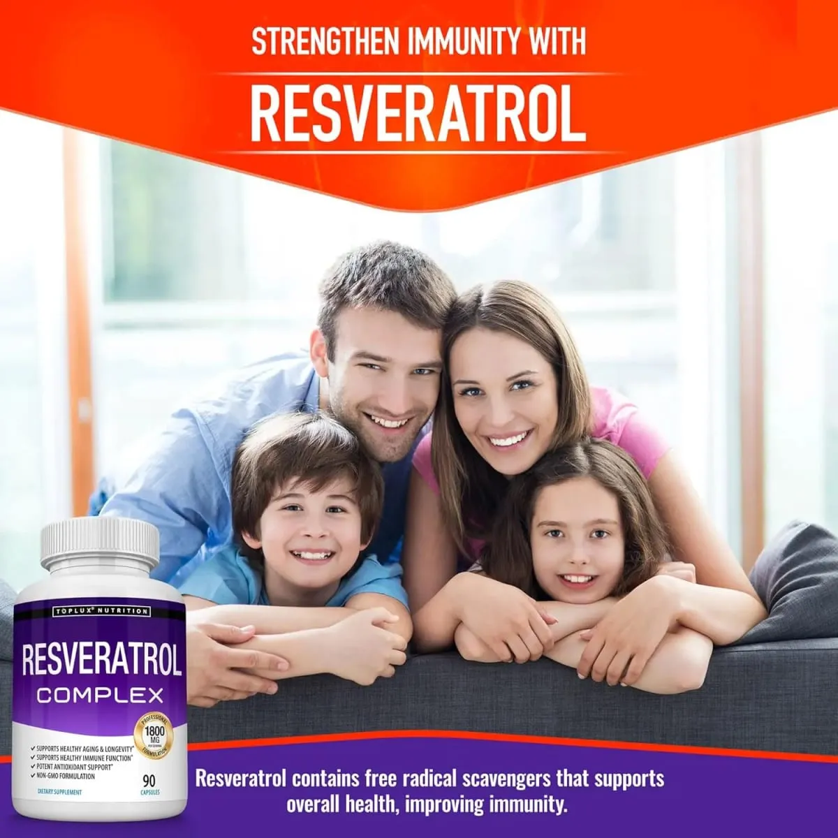 Complexo de Resveratrol - Suplemento de Resveratrol Trans com Semente de Uva - Promove o envelhecimento saudável, função cerebral do sistema imunológico 90 comprimidos