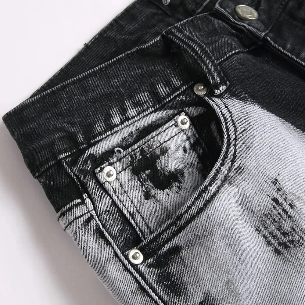 Calça jeans masculina com corte de bota, botão pintado, slim, larga, casual, streetwear, stretch, elastano, algodão — image 3