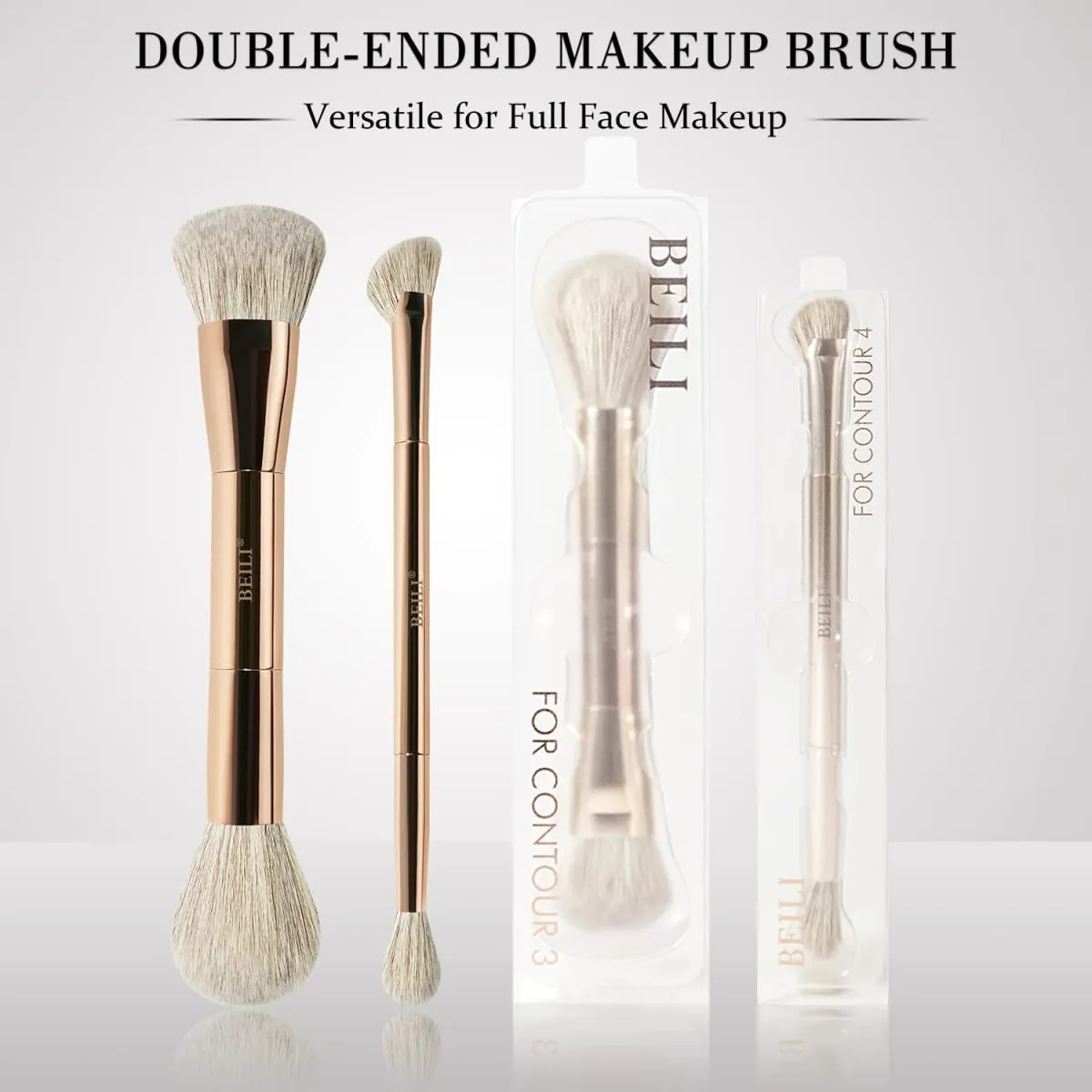 Conjunto de pincéis de maquiagem, pincéis de maquiagem dupla face para base, contorno, blush, mistura de sobrancelha e sombra de olho, fibra ciano brilhante