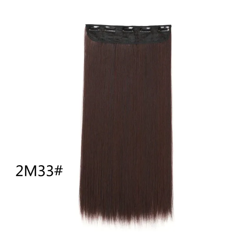 Extensões de cabelo invisíveis sintéticas de 5 clipes de uma peça longa e reta 24 polegadas resistente ao calor para mulheres
