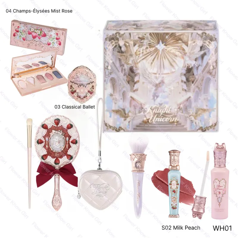 Flor sabe kit de maquiagem completa caixa de presente de luxo sombra paleta blush lábio creme mão espelho clipe de cabelo saco pingente bonito beleza cos