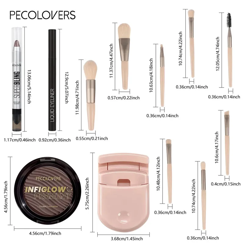 12pçs coleção de maquiagem para os olhos, sombra de olhos brilhante, delineador líquido, pincéis macios de maquiagem para os olhos, conjunto de cosméticos de beleza diária
