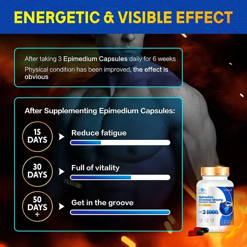 Suplemento de força extra com extrato de epimedium e panax ginseng Suplemento masculino que melhora os níveis de energia masculina — image 4