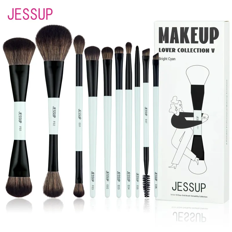 Jessup pincéis de maquiagem conjunto 4/6/7/10/14/15 pçs fundação escova de maquiagem rosto sombra mistura destacando corretivo luxo roxo