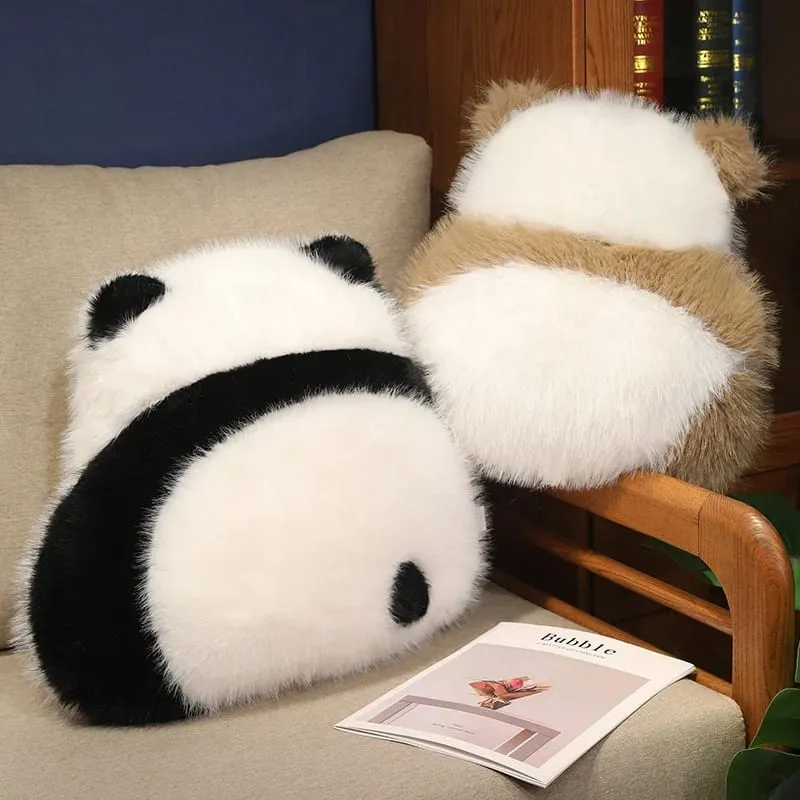 Super fofo pelúcia panda sombra recheada qizai vista traseira almofada estilo nórdico sofá decoração travesseiro chocolate panda abraço cintura travesseiro