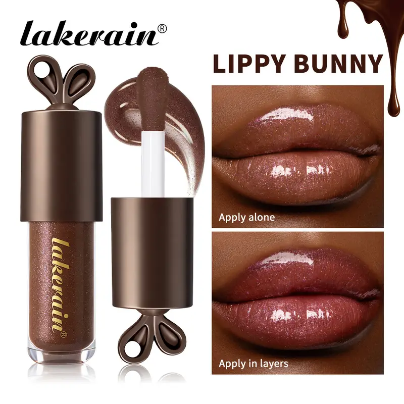 Lakerain Chocolate Coelho Lip Gloss Hidratação de Longa Duração Efeito Espelho Hidratante Suave Não Pegajoso Lippy Bunny Batom