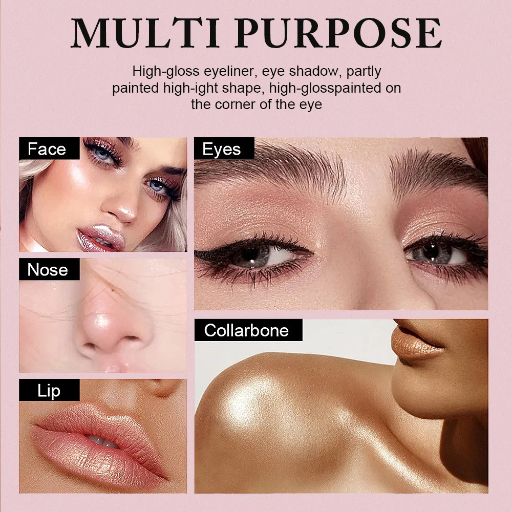 Bastão de sombra gradiente em 3 cores, creme de contorno brilhante, sombra à prova d'água, resistente a manchas, maquiagem rápida para os olhos